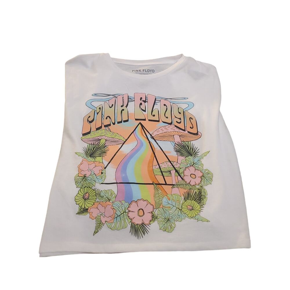 NWT Pink Floyd Graphic Tee SZ Large Cropped Crew Neck Mushroom Psychedelic